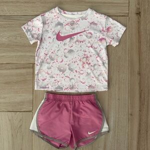 Nike White & Pink Floral Tee with Pink Athletic Shorts
